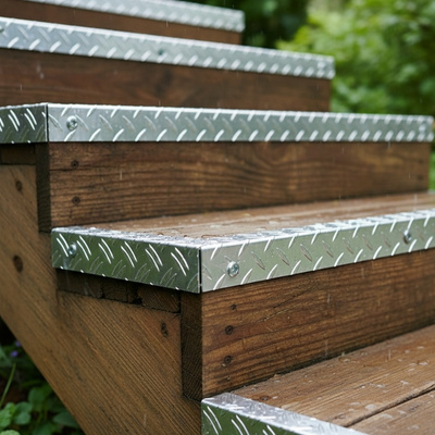 Alu-Riffelblech nach Maß an Treppe in Garten