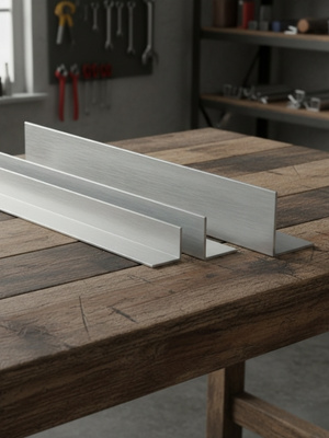 verschiedene Alu Winkel nach Maß auf Tisch