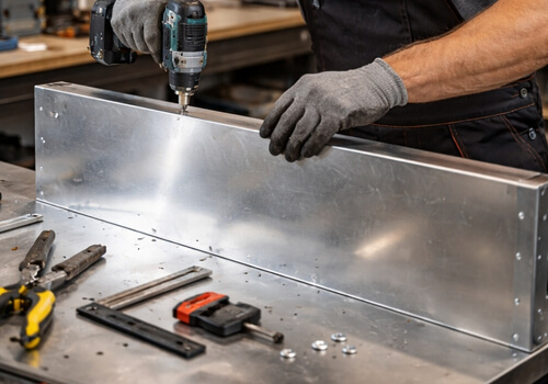 Mann verwendet Blech nach Laserschneiden
