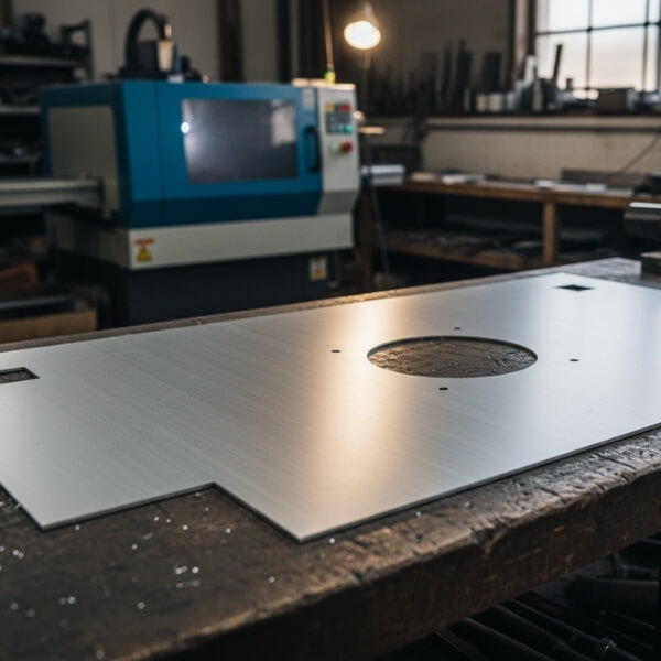 Laserzuschnitt von Blech auf Tisch