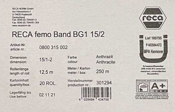 Fugendichtband 15/2mm BG1 anthrazit Recanorm Kartonaufdruck (small)